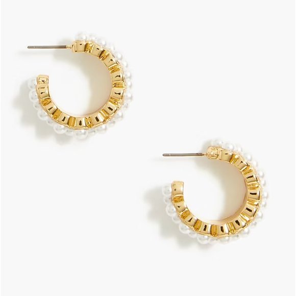 J.Crew Factory Pearl Hoop Earrings - Picture 2 of 7